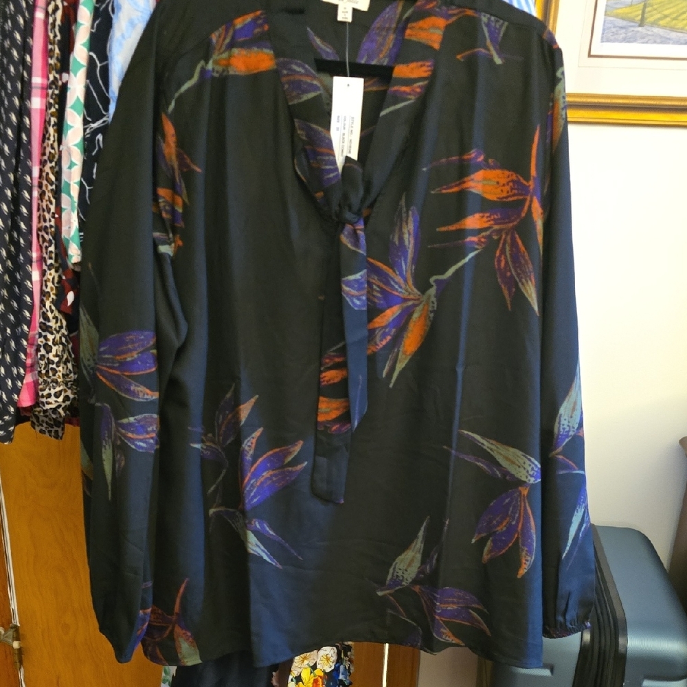 Tres Jolie Accessories Black Blouse with Bold Floral Accents